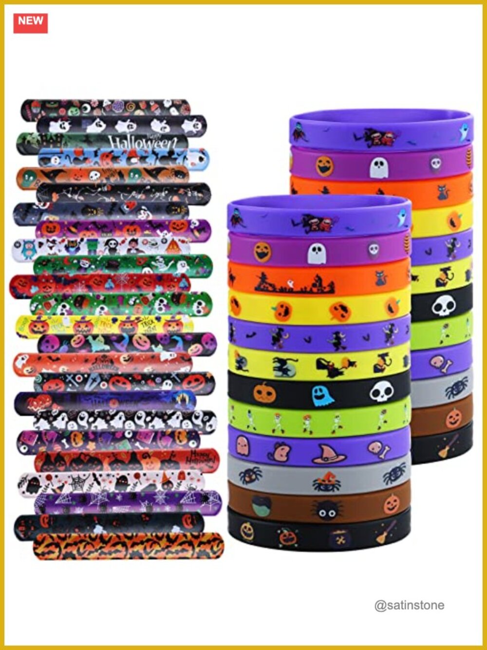 48 Pcs Halloween Slap Bracelets Rubber Wristbands Party Favors Classroom Prizes